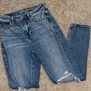 American Eagle Outfitters Women's High Rise Distressed Jeans - Blue